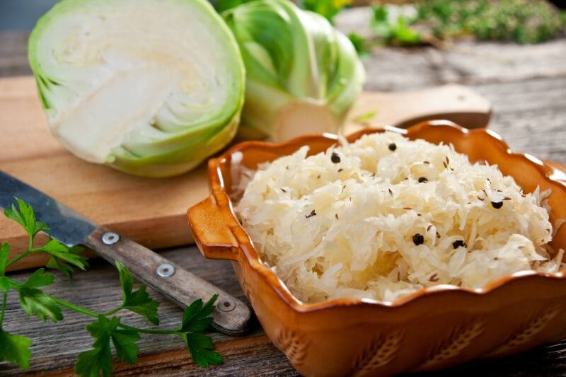 Shredded cabbage ready for making sauerkraut